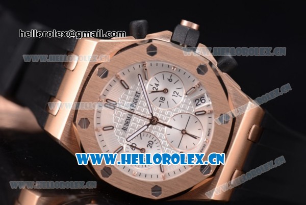 Audemars Piguet Royal Oak Offshore Chronograph Miyota OS20 Quartz Rose Gold Case with White Dial Stick Markers and Black Rubber Strap (EF) - Click Image to Close